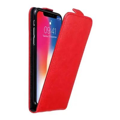 Cadorabo Ohišje, združljivo z Apple iPhone X / XS v rdeče jabolko - Zaščitni ovitek v obliki flipa z magnetnim zapiranjem