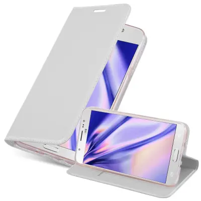 Cadorabo Ohišje, združljivo z Samsung Galaxy J7 2016 v klasično srebrno - Zaščitni ovitek z magnetnim zapiranjem, stoječo funkcijo in režo za kartice