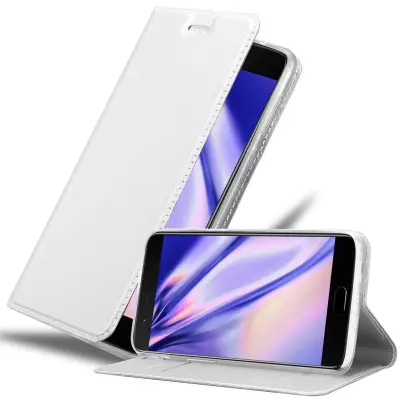 Cadorabo Ohišje, združljivo z OnePlus 5 v klasično srebrno - Zaščitni ovitek z magnetnim zapiranjem, stoječo funkcijo in režo za kartice