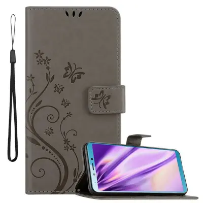 CADORABO Samsung Galaxy A6s v klasična črna - ovitek v cvetličnem dizajnu z magnetnim zapiranjem, stoječo funkcijo in režami za kartice