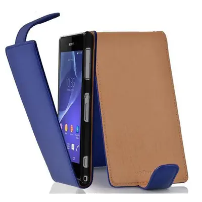 Cadorabo Ohišje, združljivo z Sony Xperia Z2 v mornarsko modra - Zaščitni ovitek v obliki flipa iz teksturiranega umetnega usnja