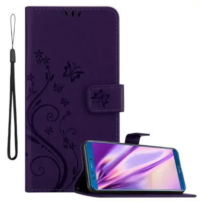 CADORABO Honor 9 LITE v klasična temno modra - ovitek v cvetličnem dizajnu z magnetnim zapiranjem, stoječo funkcijo in režami za kartice