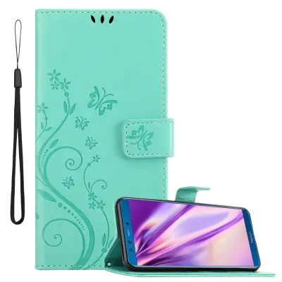 CADORABO Honor 9X LITE v klasično srebrno - ovitek v cvetličnem dizajnu z magnetnim zapiranjem, stoječo funkcijo in režami za kartice