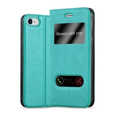 CADORABO Apple iPhone 7/7S/8/SE 2020 v mint turquoise - Zaščitni ovitek z magnetnim zapiranjem, stoječo funkcijo in 2 okencema za gledanje