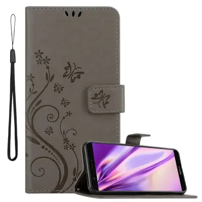 CADORABO Huawei P SMART 2018/Enjoy 7S v klasična črna - ovitek v cvetličnem dizajnu z magnetnim zapiranjem, stoječo funkcijo in režami za kartice
