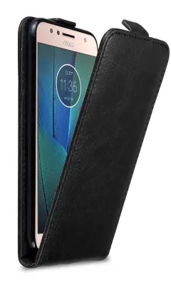 Cadorabo Ohišje, združljivo z Motorola MOTO G5S PLUS v nočna črna - Zaščitni ovitek v obliki flipa z magnetnim zapiranjem