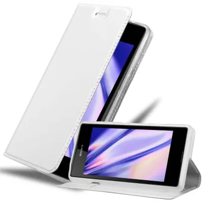 Cadorabo Ohišje, združljivo z Sony Xperia E3 v klasično srebrno - Zaščitni ovitek z magnetnim zapiranjem, stoječo funkcijo in režo za kartice