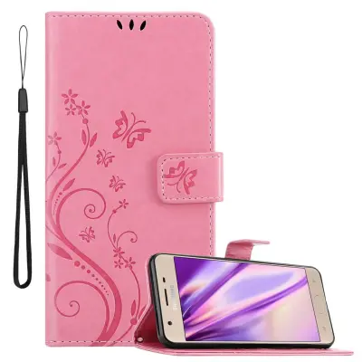 CADORABO Samsung Galaxy J3 2018 v klasična zlata - ovitek v cvetličnem dizajnu z magnetnim zapiranjem, stoječo funkcijo in režami za kartice