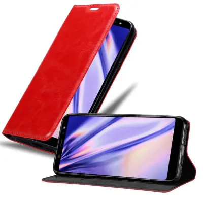 CADORABO Samsung Galaxy A6 PLUS 2018 v rdeče jabolko - Zaščitni ovitek z magnetnim zapiranjem, stoječo funkcijo in režo za kartice