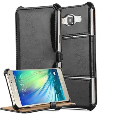 CADORABO Samsung Galaxy A3 2015 v klavirsko črna - Zaščitni ovitek BREZ magnetnega zapiranja s funkcijo stojala in vogalnim držalom