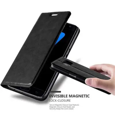 Cadorabo Ohišje, združljivo z Samsung Galaxy S7 EDGE v nočna črna - Zaščitni ovitek z magnetnim zapiranjem, stoječo funkcijo in režo za kartice