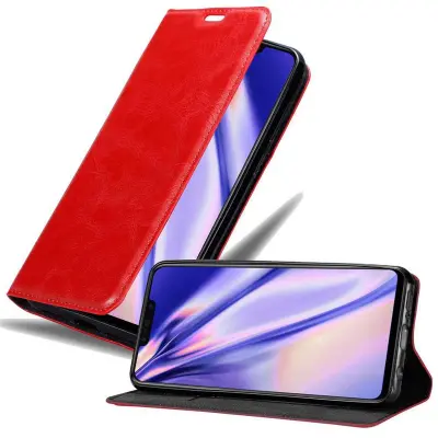 Cadorabo Ohišje, združljivo z Huawei P SMART PLUS 2019 v rdeče jabolko - Zaščitni ovitek z magnetnim zapiranjem, stoječo funkcijo in režo za kartice