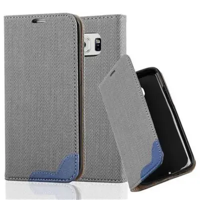 Cadorabo Ohišje, združljivo z Samsung Galaxy S6 EDGE v sivo modra - Zaščitni ovitek s stoječo funkcijo in režo za kartico v videzu bastarda