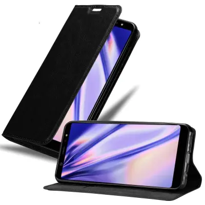 Cadorabo Ohišje, združljivo z Samsung Galaxy A6 PLUS 2018 v nočna črna - Zaščitni ovitek z magnetnim zapiranjem, stoječo funkcijo in režo za kartice
