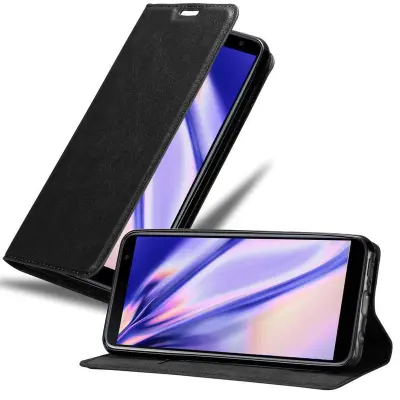 Cadorabo Ohišje, združljivo z Samsung Galaxy J6 PLUS v nočna črna - Zaščitni ovitek z magnetnim zapiranjem, stoječo funkcijo in režo za kartice