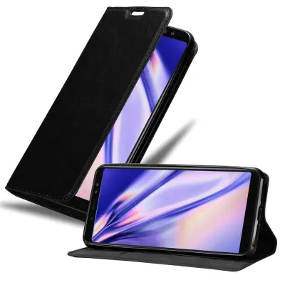 Cadorabo Ohišje, združljivo z Samsung Galaxy A8 2018 v nočna črna - Zaščitni ovitek z magnetnim zapiranjem, stoječo funkcijo in režo za kartice