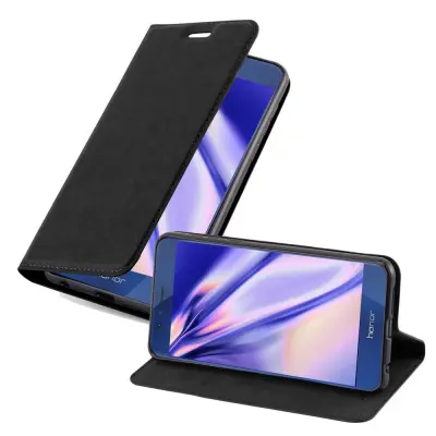 Cadorabo Ohišje, združljivo z Honor 8 / 8 PREMIUM v nočna črna - Zaščitni ovitek z magnetnim zapiranjem, stoječo funkcijo in režo za kartice