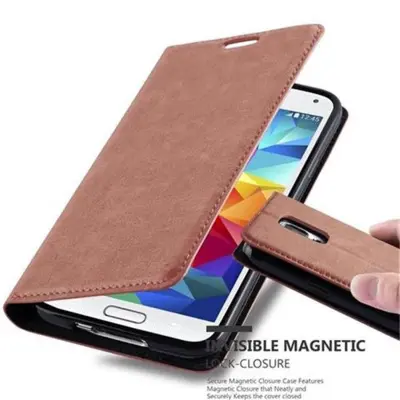 CADORABO Samsung Galaxy S5/S5 NEO v kapučino rjava - Zaščitni ovitek z magnetnim zapiranjem, stoječo funkcijo in režo za kartice