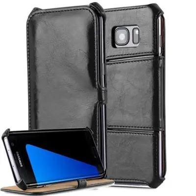 CADORABO Samsung Galaxy S7 EDGE v klavirsko črna - Zaščitni ovitek BREZ magnetnega zapiranja s funkcijo stojala in vogalnim držalom