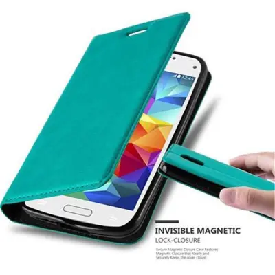 CADORABO Samsung Galaxy S5 MINI/S5 MINI DUOS v bencinsko turkizna - Zaščitni ovitek z magnetnim zapiranjem, stoječo funkcijo in režo za kartice