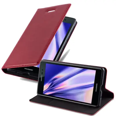 Cadorabo Ohišje, združljivo z Huawei ASCEND P7 v rdeče jabolko - Zaščitni ovitek z magnetnim zapiranjem, stoječo funkcijo in režo za kartice