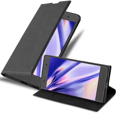 Cadorabo Ohišje, združljivo z Sony Xperia XA1 v nočna črna - Zaščitni ovitek z magnetnim zapiranjem, stoječo funkcijo in režo za kartice
