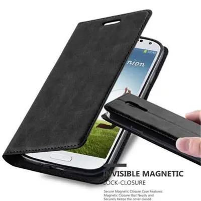 Cadorabo Ohišje, združljivo z Samsung Galaxy S4 v nočna črna - Zaščitni ovitek z magnetnim zapiranjem, stoječo funkcijo in režo za kartice