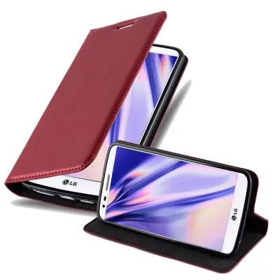 Cadorabo Ohišje, združljivo z LG G2 v rdeče jabolko - Zaščitni ovitek z magnetnim zapiranjem, stoječo funkcijo in režo za kartice