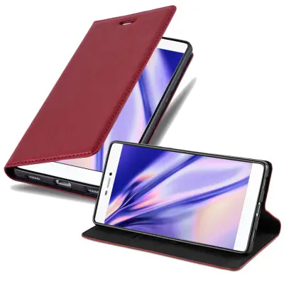 Cadorabo Ohišje, združljivo z Huawei P8 v rdeče jabolko - Zaščitni ovitek z magnetnim zapiranjem, stoječo funkcijo in režo za kartice