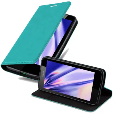 Cadorabo Ohišje, združljivo z Nokia Lumia 630 / 635 v bencinsko turkizna - Zaščitni ovitek z magnetnim zapiranjem, stoječo funkcijo in režo za kartice