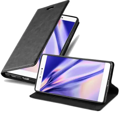 Cadorabo Ohišje, združljivo z Huawei P8 v nočna črna - Zaščitni ovitek z magnetnim zapiranjem, stoječo funkcijo in režo za kartice
