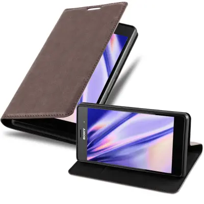 Cadorabo Ohišje, združljivo z Sony Xperia Z3 v kavovinsko rdeča - Zaščitni ovitek z magnetnim zapiranjem, stoječo funkcijo in režo za kartice