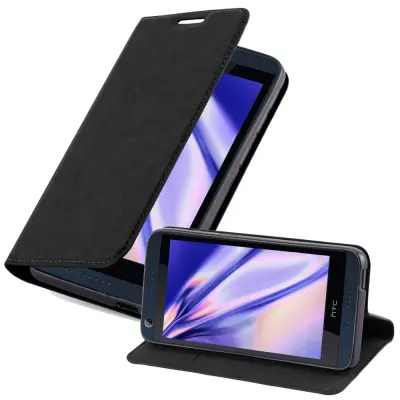 Cadorabo Ohišje, združljivo z HTC Desire 626G v nočna črna - Zaščitni ovitek z magnetnim zapiranjem, stoječo funkcijo in režo za kartice
