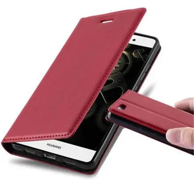 Cadorabo Ohišje, združljivo z Huawei P8 LITE 2015 v rdeče jabolko - Zaščitni ovitek z magnetnim zapiranjem, stoječo funkcijo in režo za kartice