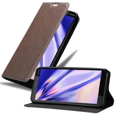 Cadorabo Ohišje, združljivo z Nokia 1 PLUS v kavovinsko rdeča - Zaščitni ovitek z magnetnim zapiranjem, stoječo funkcijo in režo za kartice