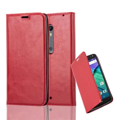 Cadorabo Ohišje, združljivo z Motorola MOTO X STYLE v rdeče jabolko - Zaščitni ovitek z magnetnim zapiranjem, stoječo funkcijo in režo za kartice