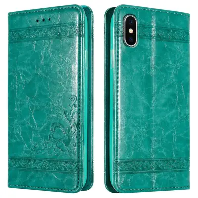 Cadorabo Ohišje, združljivo z Apple iPhone XS MAX v turkizna z okraski - Zaščitni ovitek z magnetnim zapiranjem, funkcijo stojala in režo za kartice