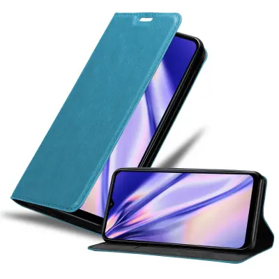CADORABO Samsung Galaxy A12/M12 v bencinsko turkizna - Zaščitni ovitek z magnetnim zapiranjem, stoječo funkcijo in režo za kartice