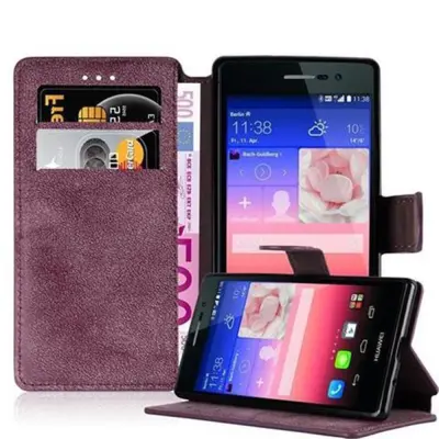 Cadorabo Ohišje, združljivo z Huawei ASCEND P7 v mat rdeča - Zaščitni ovitek s funkcijo stojala in režo za kartice v retro dizajnu