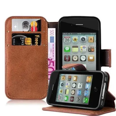 Cadorabo Ohišje, združljivo z Apple iPhone 4 / 4S v mat rjava - Zaščitni ovitek s funkcijo stojala in režo za kartice v retro dizajnu