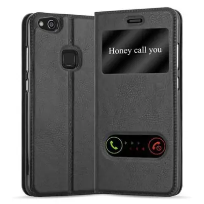 Cadorabo Ohišje, združljivo z Huawei P10 LITE v črni komet - Zaščitni ovitek z magnetnim zapiranjem, stoječo funkcijo in 2 okencema za gledanje