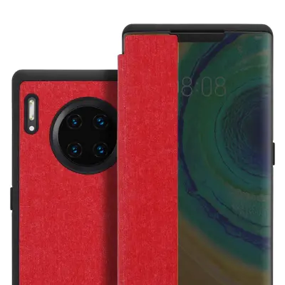 Cadorabo Ohišje, združljivo z Huawei MATE 30 PRO v rdeča - Pametni ovitek v videzu vlaken - Zaščitni ovitek s funkcijo stojala