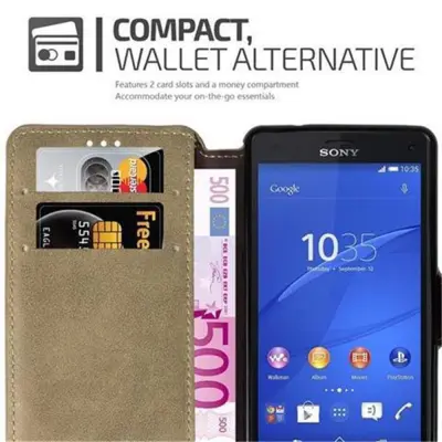Cadorabo Ohišje, združljivo z Sony Xperia Z3 COMPACT v mat peščeno rjava - Zaščitni ovitek s funkcijo stojala in režo za kartice v retro dizajnu