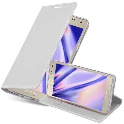 Cadorabo Ohišje, združljivo z Samsung Galaxy A3 2015 v klasično srebrno - Zaščitni ovitek z magnetnim zapiranjem, stoječo funkcijo in režo za kartice