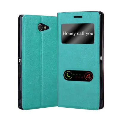 CADORABO Sony Xperia M2/M2 AQUA v mint turquoise - Zaščitni ovitek z magnetnim zapiranjem, stoječo funkcijo in 2 okencema za gledanje