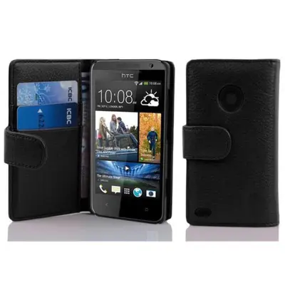 Cadorabo Ohišje, združljivo z HTC Desire 300 v oksid črna - Zaščitni ovitek iz teksturiranega umetnega usnja in žep za kartice