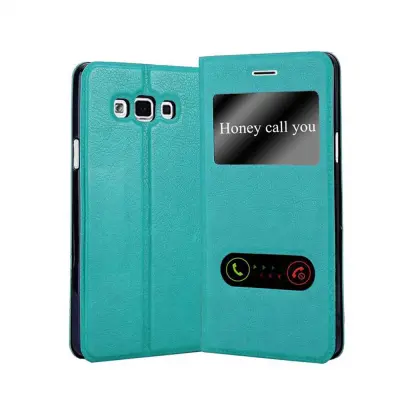 CADORABO Samsung Galaxy A7 2015 v mint turquoise - Zaščitni ovitek z magnetnim zapiranjem, stoječo funkcijo in 2 okencema za gledanje