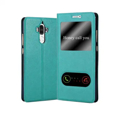 Cadorabo Ohišje, združljivo z Huawei MATE 9 v mint turquoise - Zaščitni ovitek z magnetnim zapiranjem, stoječo funkcijo in 2 okencema za gledanje