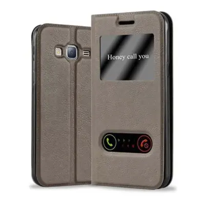 CADORABO Samsung Galaxy J3 2016 v kamnito rjava - Zaščitni ovitek z magnetnim zapiranjem, stoječo funkcijo in 2 okencema za gledanje