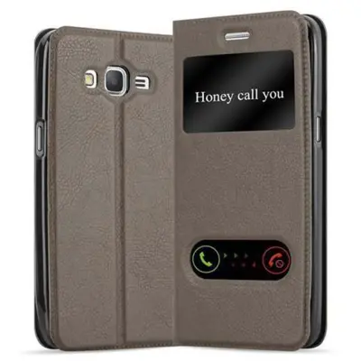 CADORABO Samsung Galaxy GRAND PRIME v kamnito rjava - Zaščitni ovitek z magnetnim zapiranjem, stoječo funkcijo in 2 okencema za gledanje